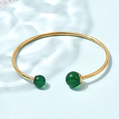 304 Stainless Steel & Nautral Gemstone Torque Bangles BJEW-H644-10G-1