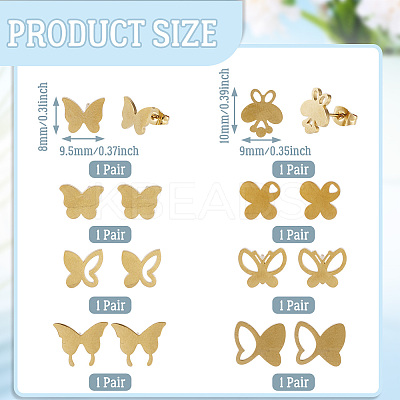 8 Pairs 8 Styles PVD Vacuum Plating 304 Stainless Steel Stud Earrings for Women EJEW-TA0001-45-1