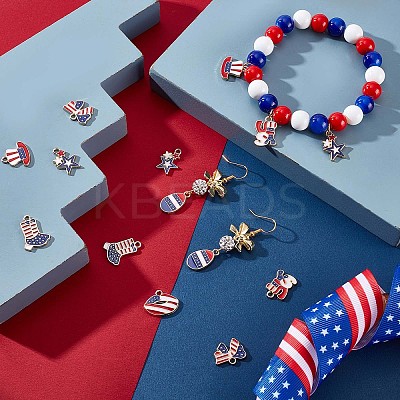 54Pcs 9 Style American Flag Style Alloy Enamel Pendants ENAM-SC0003-52-1