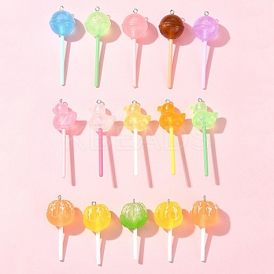 9Pcs 3 Colors Translucent Resin Imitation Food Pendants FIND-FS0002-90-1