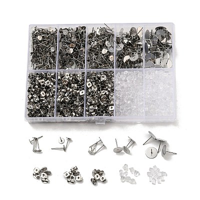 Non-Tarnish 304 Stainless Steel Earring Needle with 201 Stainless Steel Earring Nuts AJEW-Z040-01P-1