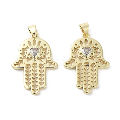 Rack Plating Hamsa Hand Brass Micro Pave Cubic Zirconia Pendants KK-E102-13G-1