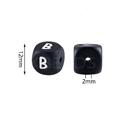 20Pcs Black Cube Letter Silicone Beads 12x12x12mm Square Dice Alphabet Beads with 2mm Hole Spacer Loose Letter Beads for Bracelet Necklace Jewelry Making JX433B-1