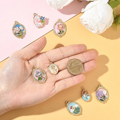8Pcs 8 Styles Alloy Enamel Pendants ENAM-YW0006-53-1