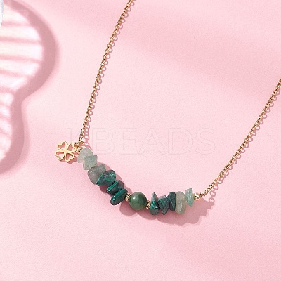 Natural Green Aventurine & Malachite & West African Jade Chip and Round Beaded Pendant 304 Stainless Steel Cable Chain Necklaces for Women NJEW-JN05741-01-1