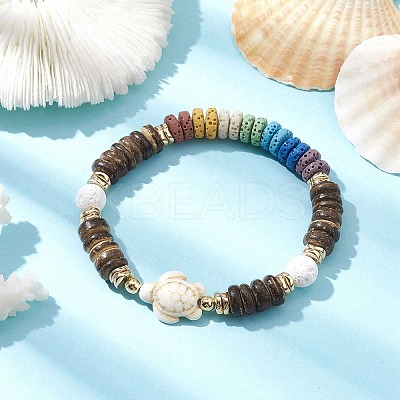 Dyed Natural Lava Rock & Coconut & Synthetic Turquoise Beaded Stretch Bracelet BJEW-JB10061-02-1