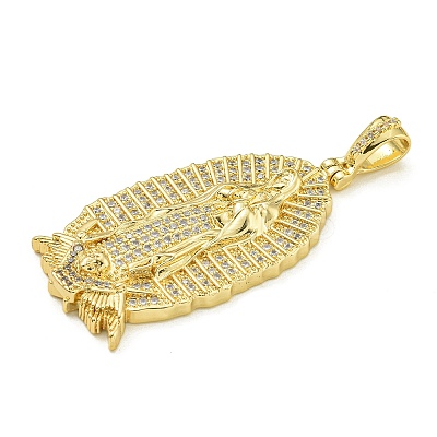 Virgin Mary Theme Rack Plating Brass Micro Pave Clear Cubic Zirconia Pendants KK-Z067-06G-07-1