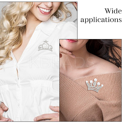 6Pcs 6 Style Crystal Rhinestone Crown Brooch Pins with Plastic Pearl Beaded JEWB-CA0001-29-1