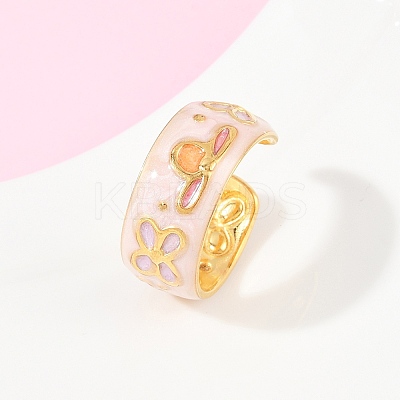 304 Stainless Steel Enamel Adjustable Cuff Rings for Women RJEW-A074-05G-1