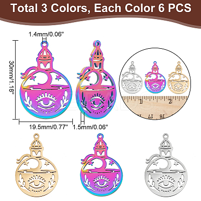 18Pcs 3 Colors 304 Stainless Steel Pendant STAS-DC0012-34-1