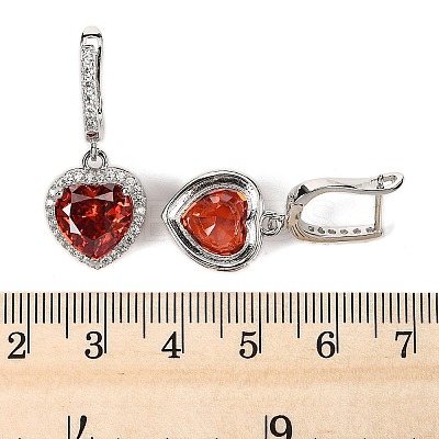 925 Sterling Silver Pave Cubic Zirconia Heart Hoop Earrings EJEW-C150-01B-01-1