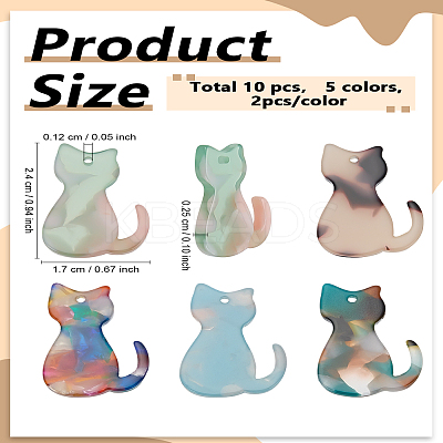 10Pcs 5 Colors Opaque Acrylic Pendants OACR-LP0001-09-1