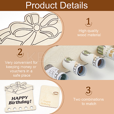 Happy Birthday Laser Cut Wooden Money Holder Display Stands AJEW-FG0004-31-1