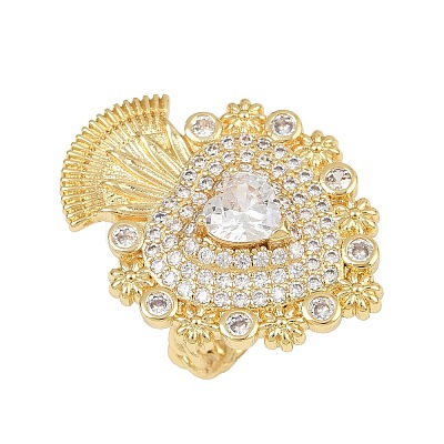 Brass Micro Pave Clear Cubic Zirconia Cuff Rings RJEW-P155-04D-G-1