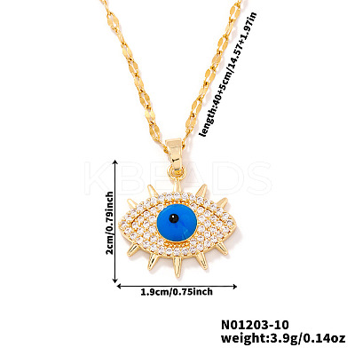 Elegant Brass Full Crystal Rhinestone Blue Evil Eye Pendant Dapped Chain Necklaces EB9667-3-1