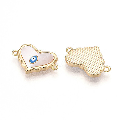 Brass Pave Natural Shell Heart Connector Charms KK-N258-08G-1