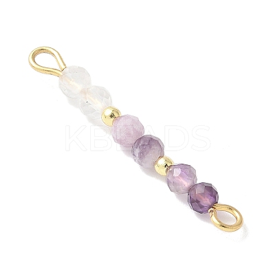 Faceted Round Natural Quartz Crystal & Amethyst & Lepidolite Beaded Connector Charms PALLOY-JF03530-07-1