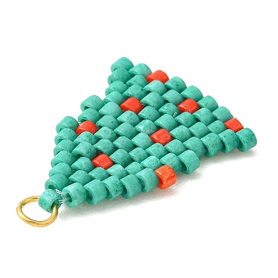 Christmas 304 Stainless Steel & Glass Cylinder Seed Beads Pendants PALLOY-MZ01444-1