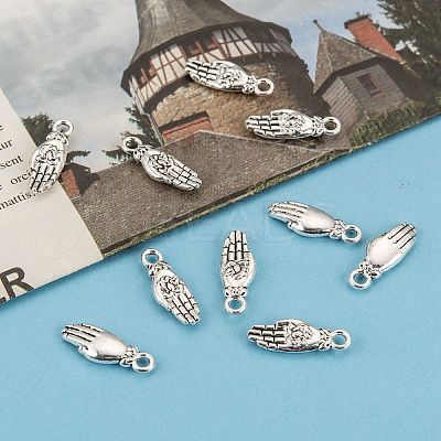 Tibetan Style Palm with Lotus Flower Alloy Pendants KK-P015-03AS-1-1