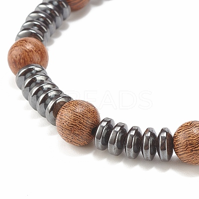 Natural Wenge Wood & Synthetic Hematite Braided Bead Bracelet BJEW-JB07933-1