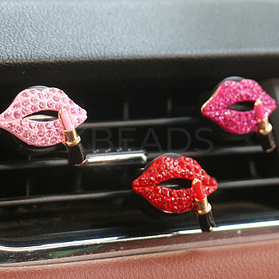 6Pcs 6 Styles Lip Shape Alloy Rhinestone Air Vent Clips AJEW-FH0004-67-1