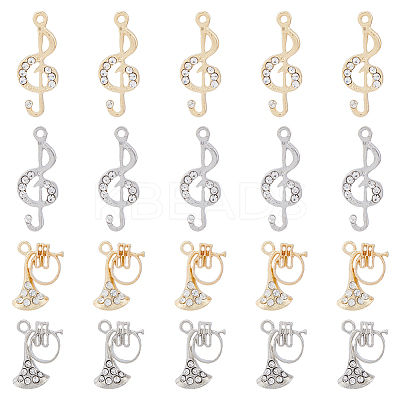 20Pcs 4 Style Rack Plating Alloy Rhinestone Pendants ALRI-FH0001-15-1