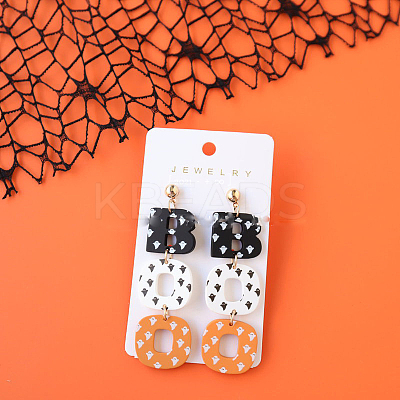 Halloween BOO Word Acrylic Dangle Stud Earrings FS-WG95590-01-1