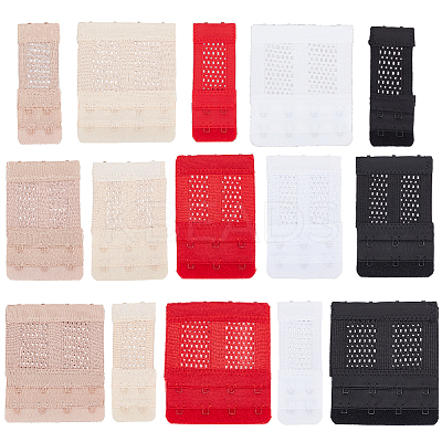15Pcs 15 Style 2 Row x 2/3/4 Hook Polyester Underwear Bra Extenders DIY-BC0012-41-1