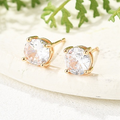 Flat Round Brass Pave Cubic Zirconia Stud Earrings for Women EJEW-G428-29A-02-1