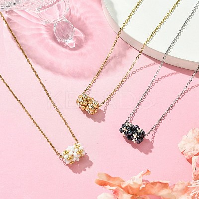 3Pcs Braided Glass Seed Bead Column Pendant Necklaces NJEW-MZ00037-1
