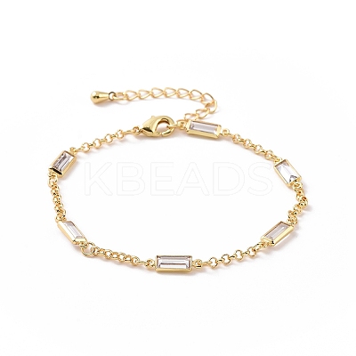 Rectangle Cubic Zirconia Chain Bracelets BJEW-G654-02G-02-1