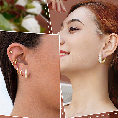 4 Pairs 4 Style Clear Cubic Zirconia Rectangle Hoop Earrings EJEW-BBC0001-19-1