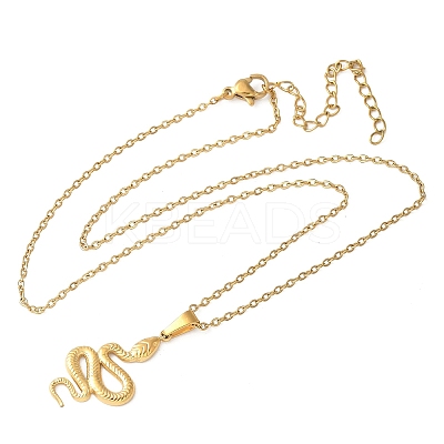 304 Stainless Steel Snake Pendant Necklaces for Women Men NJEW-Z063-03G-06-1