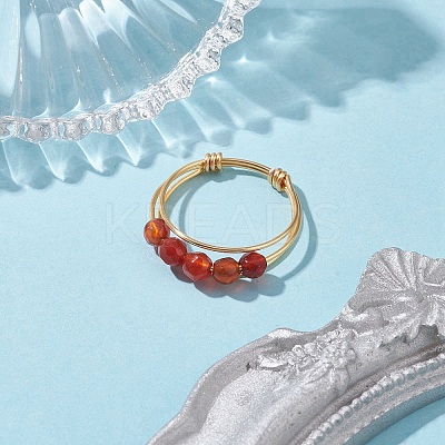 Natural Round Natural Agate Beaded Finger Rings RJEW-TA00118-03-1