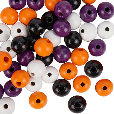 Halloween Theme 5 Strands Spray Painted Natural Wood Beads Strands WOOD-SP0001-02B-1
