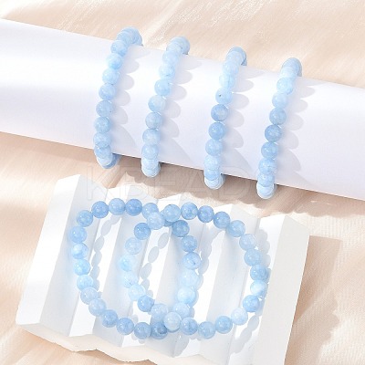 Natural & Dyed White Jade Bead Stretch Bracelets BJEW-K212-B-018-1