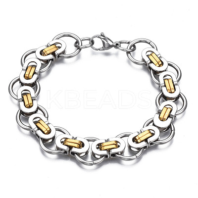 Ion Plating(IP) Two Tone 201 Stainless Steel Byzantine Chain Bracelets BJEW-S057-90-1