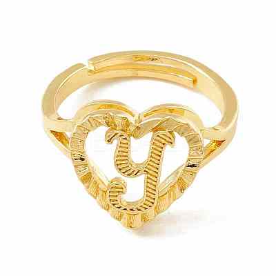 Real 18K Gold Plated Brass Alphabet Adjustable Rings RJEW-M139-18Y-1