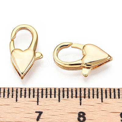 Brass Heart Lobster Claw Clasps X-KK-N254-14G-1