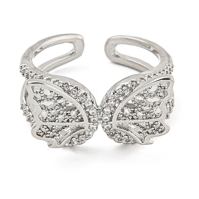 304 Stainless Steel Cubic Zirconia Open Cuff Ring for Women RJEW-S406-05P-01-1