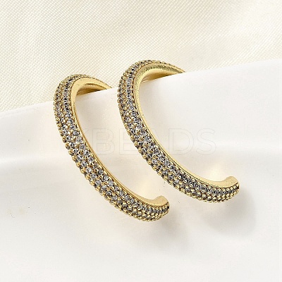 Brass Clear Cubic Zirconia C-Shaped Stud Earrings EJEW-L261-026G-1