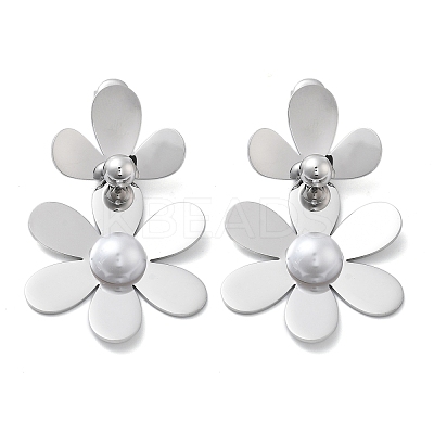 304 Stainless Steel Flower Stud Earrings for Women STAS-Z112-22P-1