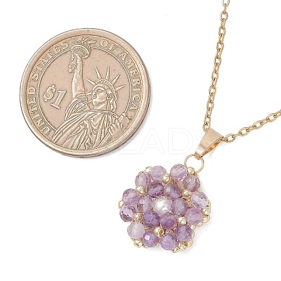 Natural Mixed Gemstone Cluster Flower Pendant 304 Stainless Steel Cable Chain Necklaces with Glass Seed Baeds NJEW-MZ00142-1