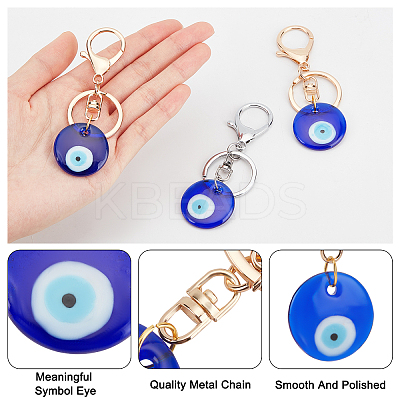 4Pcs 2 Colors Handmade Lampwork Evil Eye Keychain KEYC-NB0001-17-1