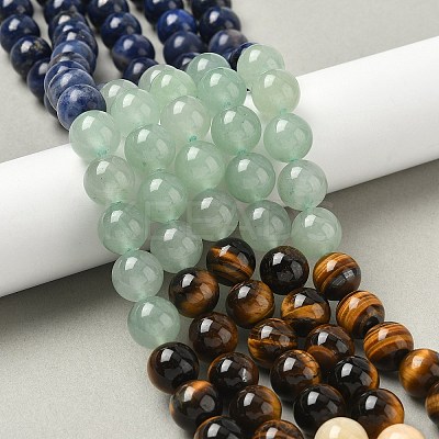 Chakra Natural Red Jasper & Yellow Jade & Green Aventurine & Tiger Eye & Sodalite & Amethyst Beads Strands G-NH0002-E02-10mm-1