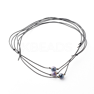 Pearl Luster Plated Round Faceted Natural Agate Pendant Necklace NJEW-JN03657-03-1