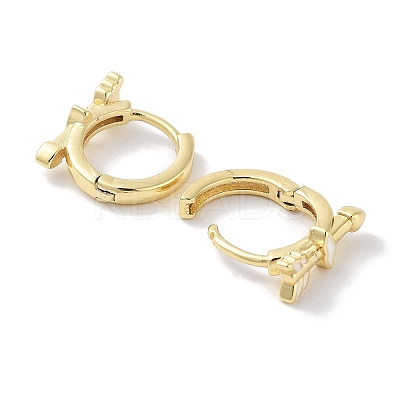 Real 18K Gold Plated Brass Enamel Arrow Hoop Earrings for Women EJEW-L269-136G-1