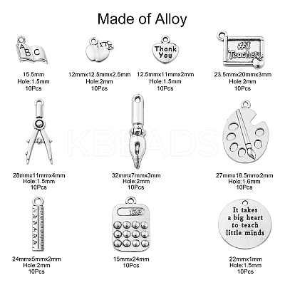 100Pcs 10 Styles Tibetan Style Alloy Pendants TIBEP-CJ0002-97-1