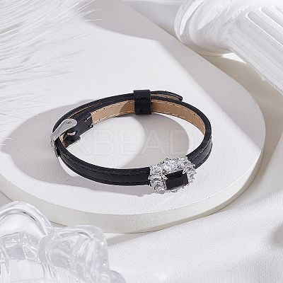 1Pc Adjustable PU Leather Pave Cubic Zirconia Bracelets for Women BJEW-LP0003-41A-1