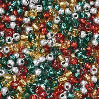 4 Colors Christmas 6/0 Glass Round Seed Beads SEED-X0058-05-1